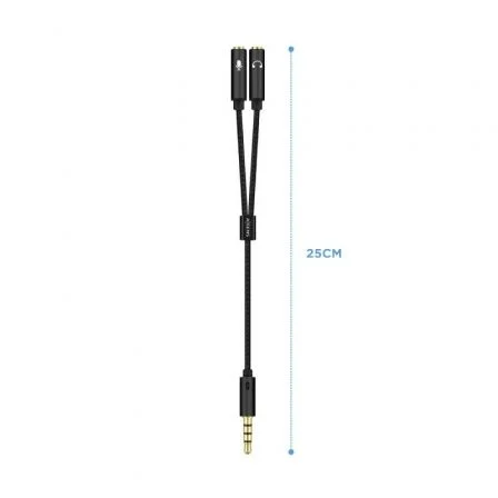 Aisens Cable Adaptador Audio Jack 3.5mm 4 Pines Macho a 2x Jack 3.5mm 3 Pines Hembra, Negro, 25 cm